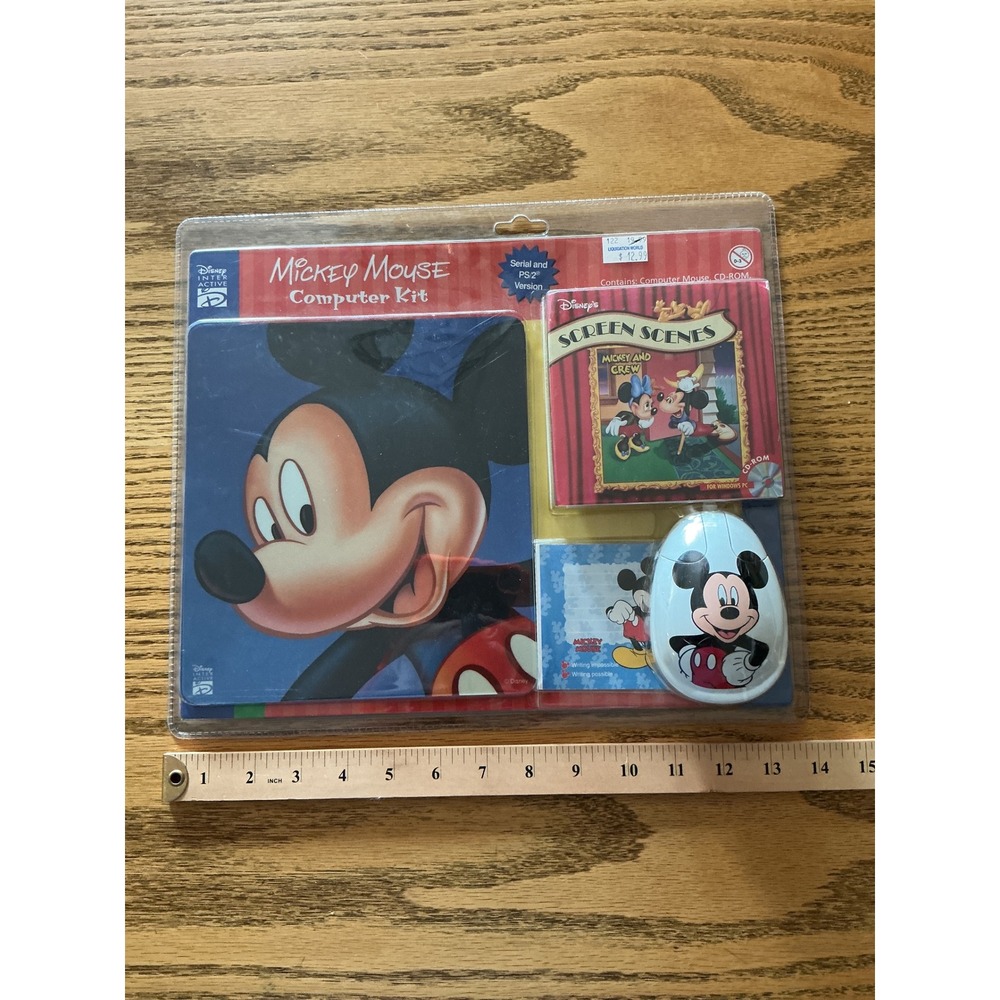 Disney Mickey Mouse Computer Kit Vintage PS/2 Serial Mouse Pad CD-ROM New